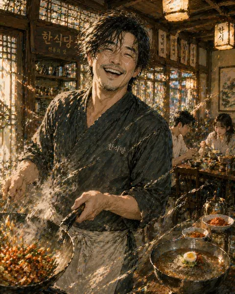 笑顔の韓国料理シェフ