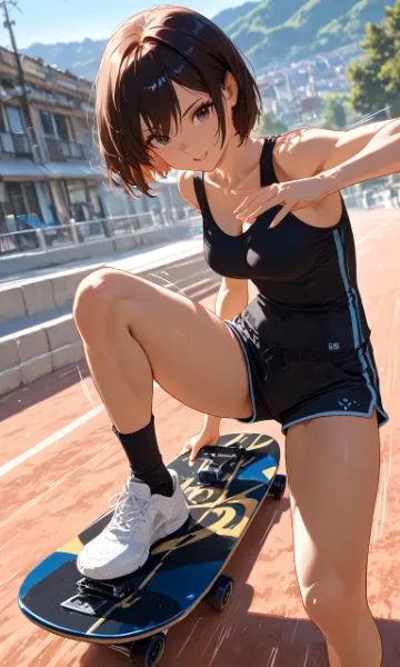 街を駆けるスケボー少女