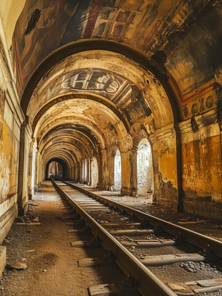 古代遺跡を通る地下鉄の線路