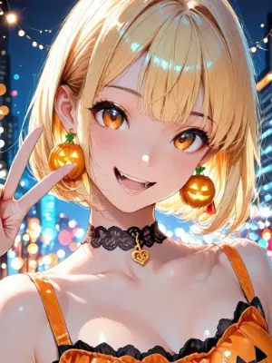 かぼちゃの耳飾りが揺れる夜の街