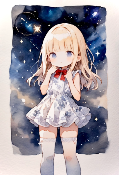 星と少女ーー水彩