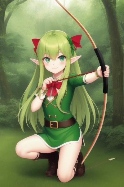 弓を引く森のエルフ