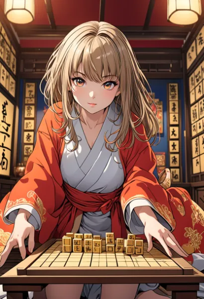 着物美女の偽将棋一局
