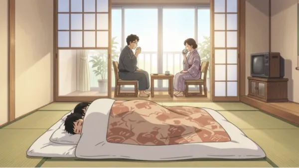 家族旅行の朝　まだ眠い姉弟　動画