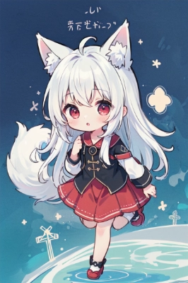 水の上に立っているキツネの子