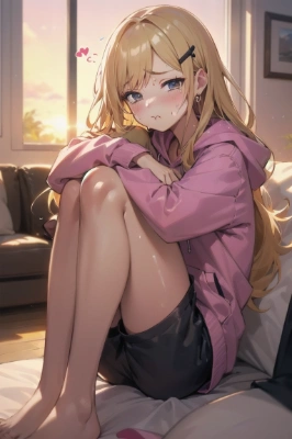 体育座りなパーカーギャル娘さん