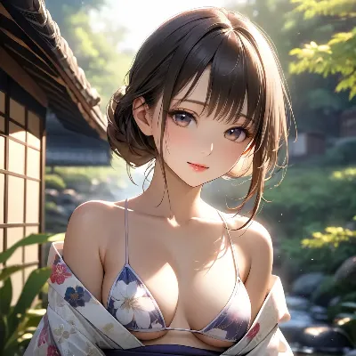 陽光浴びる浴衣の美少女