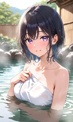 湯煙に輝く紫の瞳