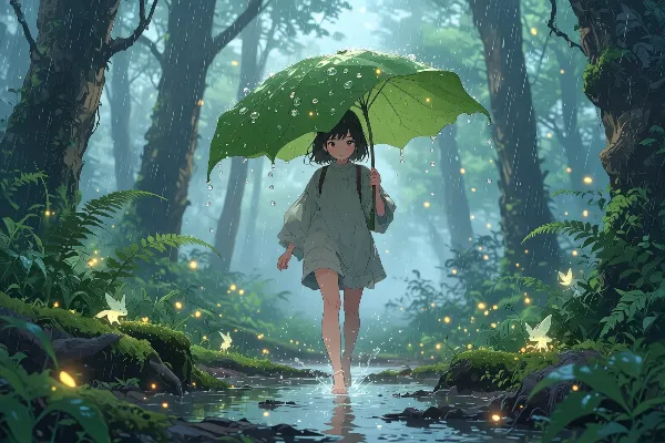 雨の森に響く少女の足音