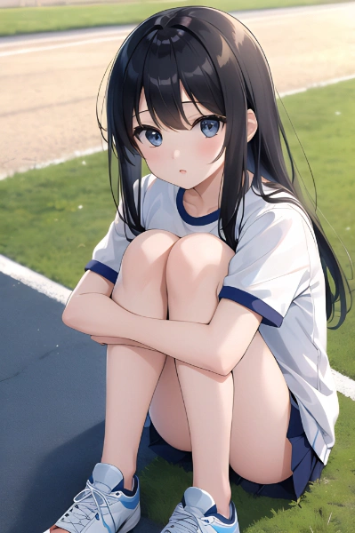 体育座りの女の子