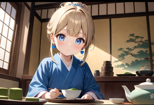 茶室での和菓子とお茶の時間