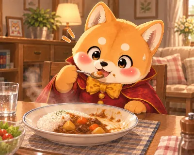 柴犬の魔法使い、カレーを食べてみる