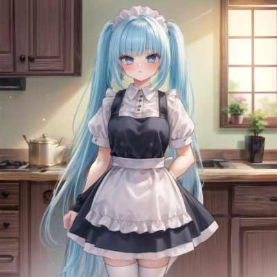 朝の青髪メイドさん