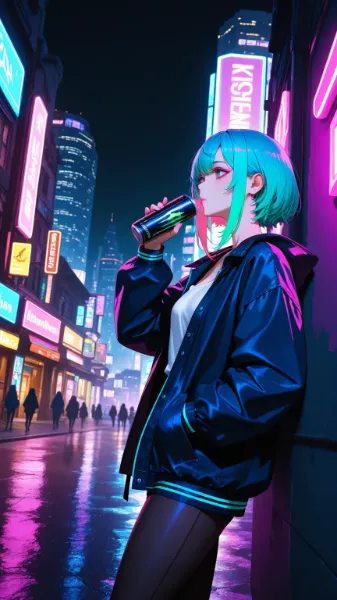 蛍光色の街並み