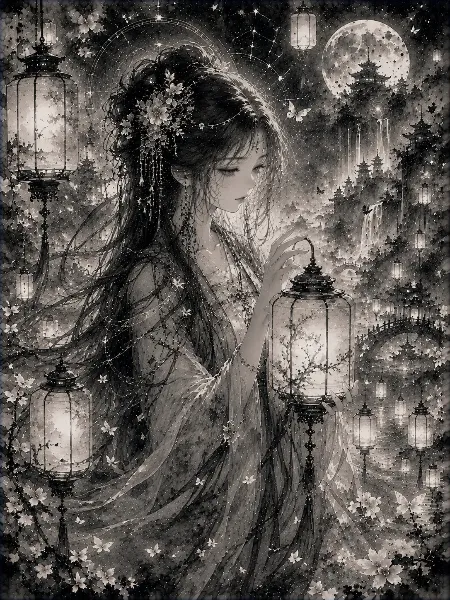 月影の庭に灯る幻想の少女