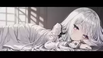 寝そべる白髪の女の子 1-5