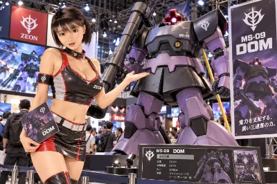 スカート付きのモビルスーツを説明するミニスカギャル