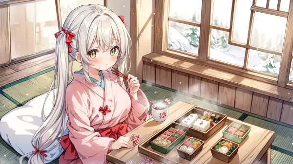 雪窓辺の温かなひと時