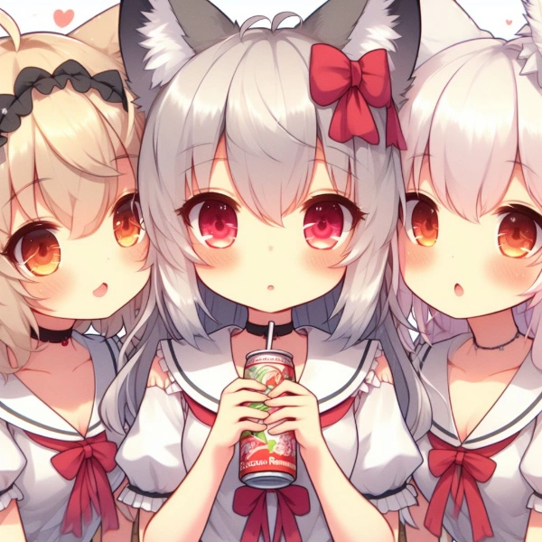 ジュースを飲むきつね娘