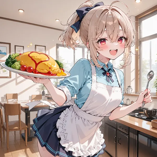 ハートのオムライスと笑顔の少女