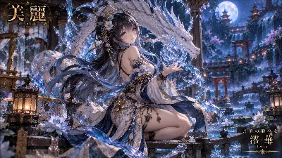 月夜に舞う白龍と龍巫女