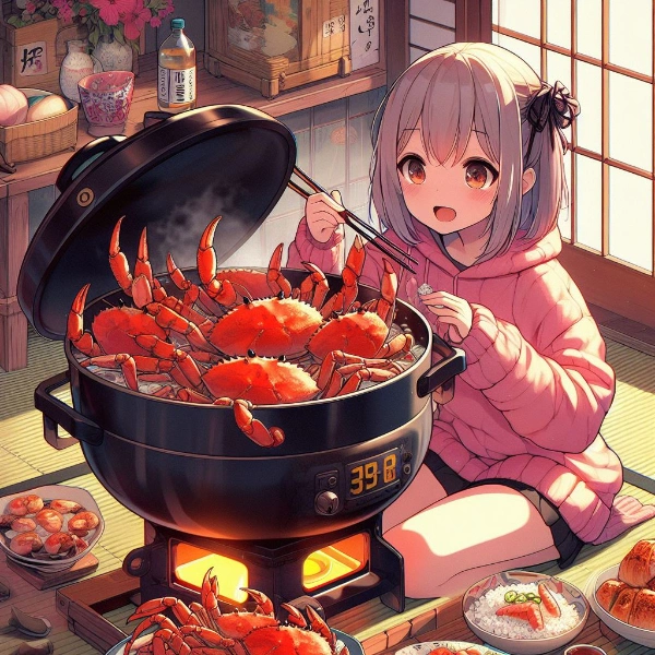 蟹鍋を食べる女の子