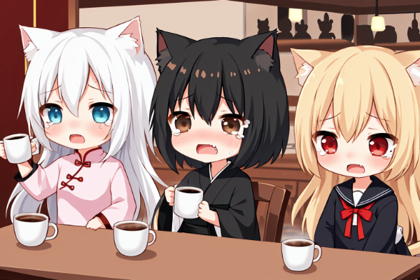 猫はみんな猫舌でホットココアは飲めないニャー(TOT)