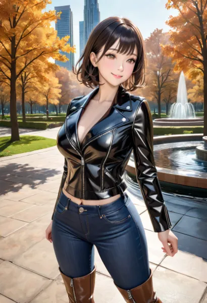 ライダースジャケットのお姉さん