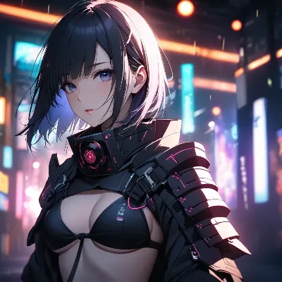 ネオンに輝く黒髪機甲少女