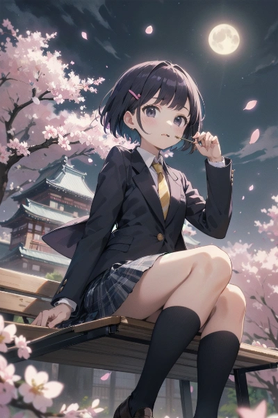 お城の公園で花見団子を食う女子高生