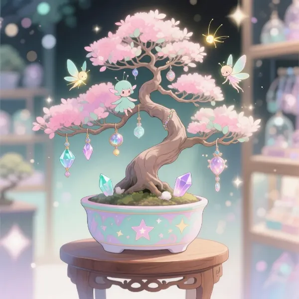 魔法の盆栽に集う妖精たちの夜