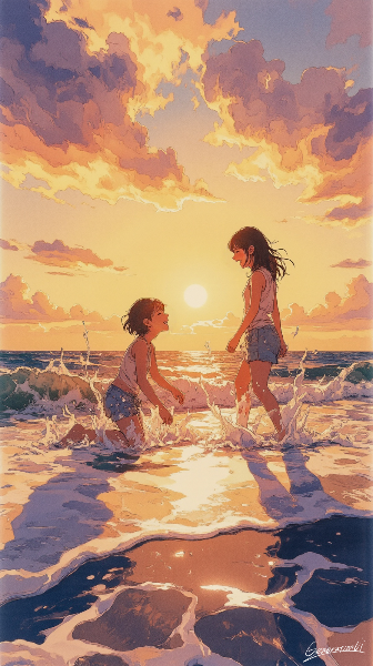 夕陽より眩しい笑顔／スマホ壁紙アーカイブ