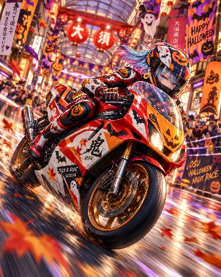 大須商店街ハロウィーン👻バイクレース💧雫ちゃん激走