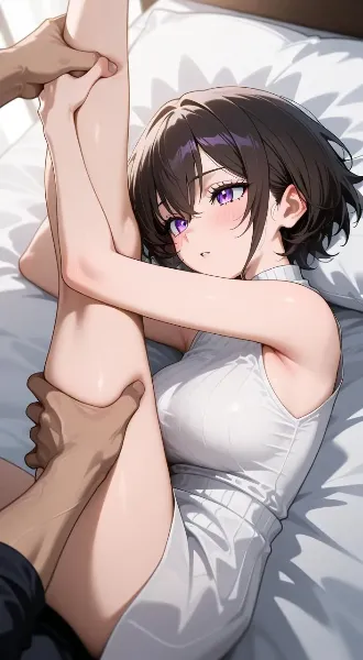 朝のベッドでつかまれた脚