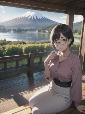 富士山と女性
