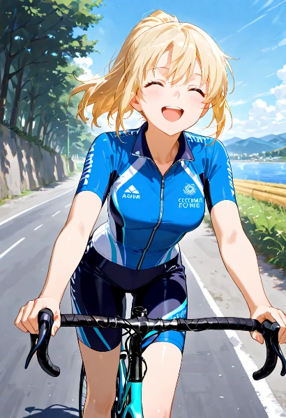 風を切る少女の湖畔ライド