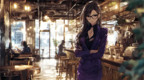 カフェの眼鏡美女