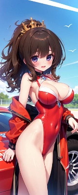 真っ赤なハイレグのレースクイーン