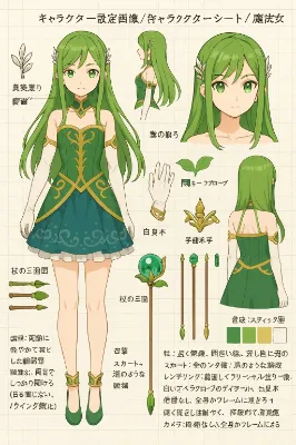 緑と草木の魔法少女の設定資料風