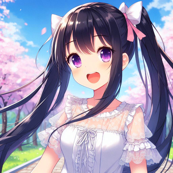 桜並木と青空と、黒髪ツインテール少女＊(2枚)