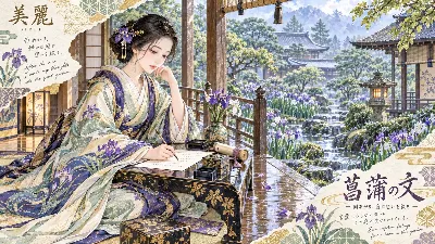 雨の菖蒲園で想いを綴る
