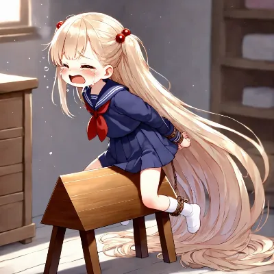 乗馬する金髪少女