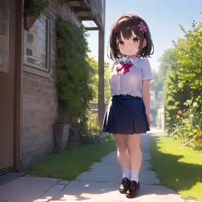 この笑顔にキュン♡庭で出会ったロリ巨乳美少女