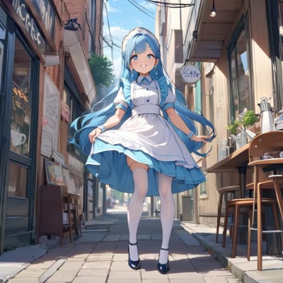 朝の青髪ウエイトレスさん