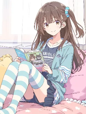 ベッドの上で漫画に夢中な午後