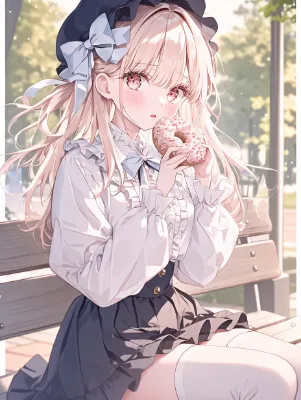 ド－ナツを食べている女の子