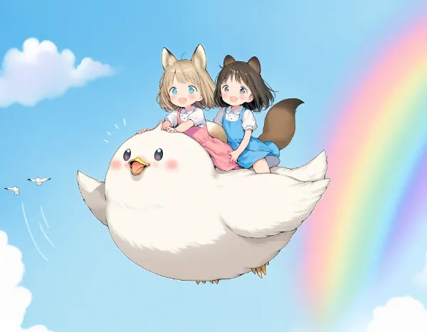 コン子とポン子・白雀さんと空のお散歩