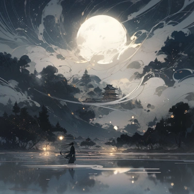 Landscape with moon and ghosts