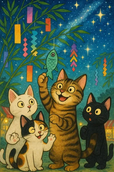 お魚の短冊と猫さん