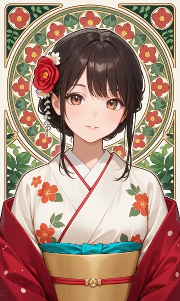 花咲く着物の少女